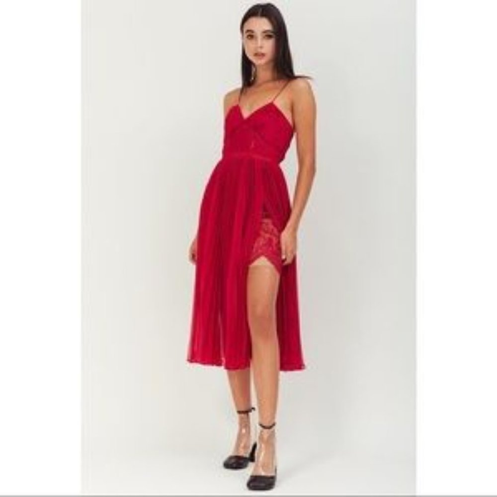 NWT Self-Portrait Pleated Chiffon Midi Dress